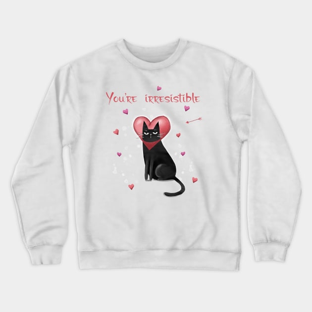 Happy valentines black cat. Cute cat and red hearts. Crewneck Sweatshirt by Olena Tyshchenko